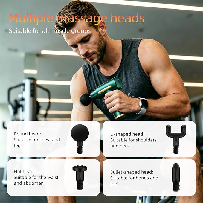 Massage Gun, Electric Massager, Suitable for Whole Body to Relieve Fatigue, Replaceable Massage Head Impact Massager, The Best Choice for Gift Giving (Green-720)
