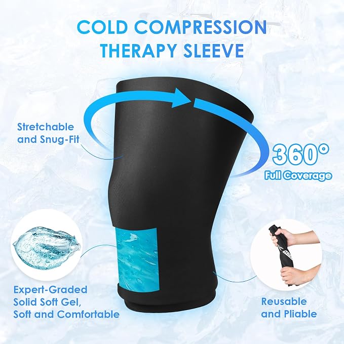 ComfiTECH Reusable Knee Ice Pack Wrap, Flexible Cold Gel Sleeve, L, 2 Pack | Ice Gel Sleeve for Knee, Calf and Hamstring, Cold Compression for Soothing Meniscus Tear, Muscle Discomfort & Sports Recovery