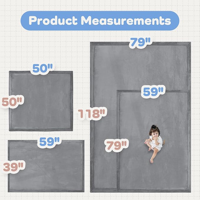 1.5" Thick Baby Play Mat for Floor,71x79 Large Memory Foam Tummy Time Mat | Ultra Soft Playmat for Baby,Tummy Time Foam Mats,Cushioned for Infant,Kids and Toddler Crawling,Easy Care