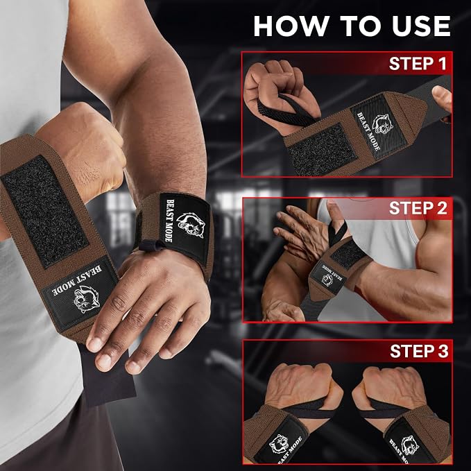 TECEUM Elastic Cotton Weightlifting Wrist Wraps with Thumb Loops, 1 Pair