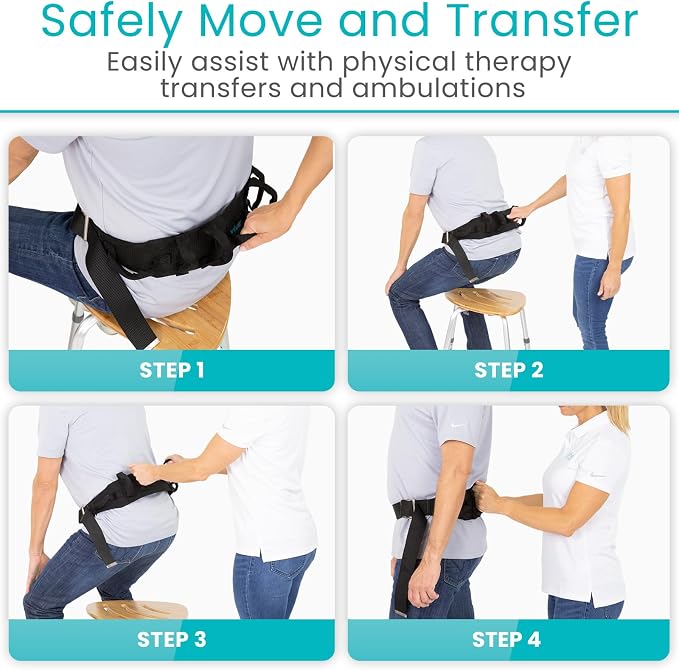 Vive Gait Belt (350lbs) Transfer Belt with Handles - Medical Nursing Safety Patient Assist - Bariatric, Elderly, Handicap, Physical Therapy - PT Gate Strap Quick Release Metal Buckle, Grabbing Teeth | Patient Assist - Bariatric, Elderly, Handicap, Phys...