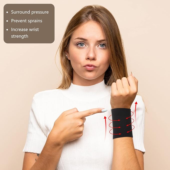 SATINIOR 2 Pairs Compression Wrist Sleeve Compression Wrist Brace Wrist Supports Wrist Wraps Elastic Wristbands for Men and Women Tennis, Tendonitis, Carpal Tunnel (Black, Small)