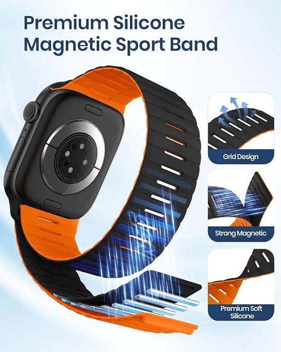 Magnetic Sport Bands Compatible with Apple Watch Bands for Men Women | Silicone Wristband 49mm 46mm 45mm 40mm 44mm 38mm 41mm 42mm, Replacement for iWatch Ultra Series 11 10 9 8 7 6 5 4 3 2 1 SE