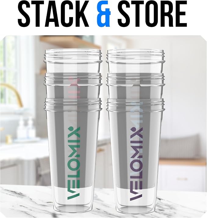 VELOMIX 6 Pack 28oz Protein Shaker Bottle for Protein Mixes, Muted Clarity | 6x Wire Whisk, Leak Proof Shaker Cups for Protein Shakes, Stackable, Multipack Value Set for Home, Gym, Office and Car