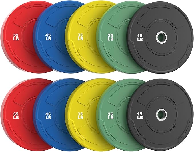 Sportsroyals 2-Inch Olympic Bumper Plates, Color Virgin Rubber Weight Plates Set for Strength Training, Durable Low Bounce Barbell Plates for Home Gym, 5-350LB