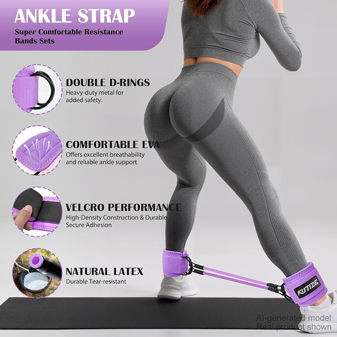 KUTIZE Ankle Resistance Bands with Cuffs & Fabric Resistance Bands Set - Legs & Glutes Workout Equipment for Women & Men, Home Gym Heavy Exercise Bands for Hip, Yoga, Strength Training, Rehab, Pilates