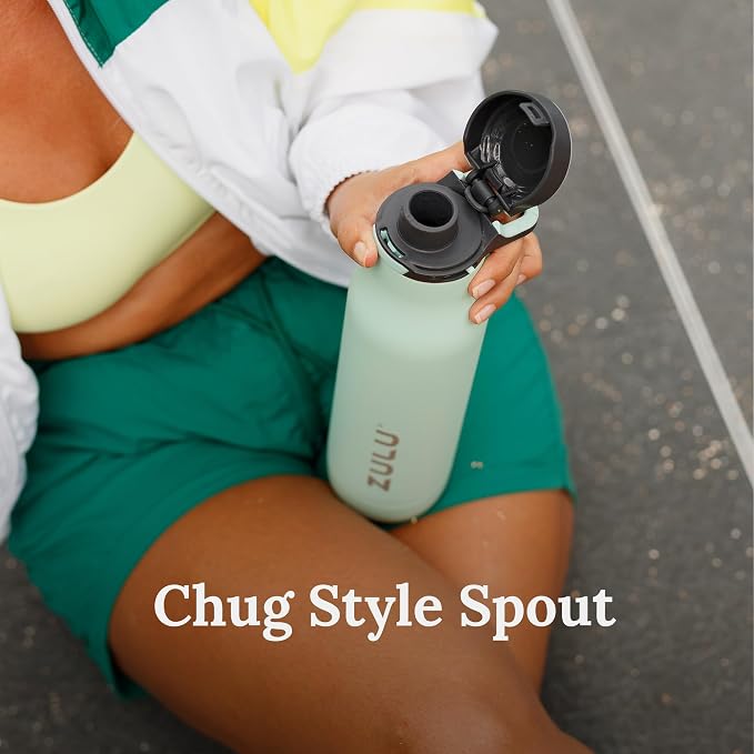ZULU Ace 24oz Insulated Stainless Steel Water Bottle, Chug Spout, Black | Leakproof water bottle keeps drinks cold for hours. BPA-free, locking lid, sip or chug, perfect for gym, travel, and school.