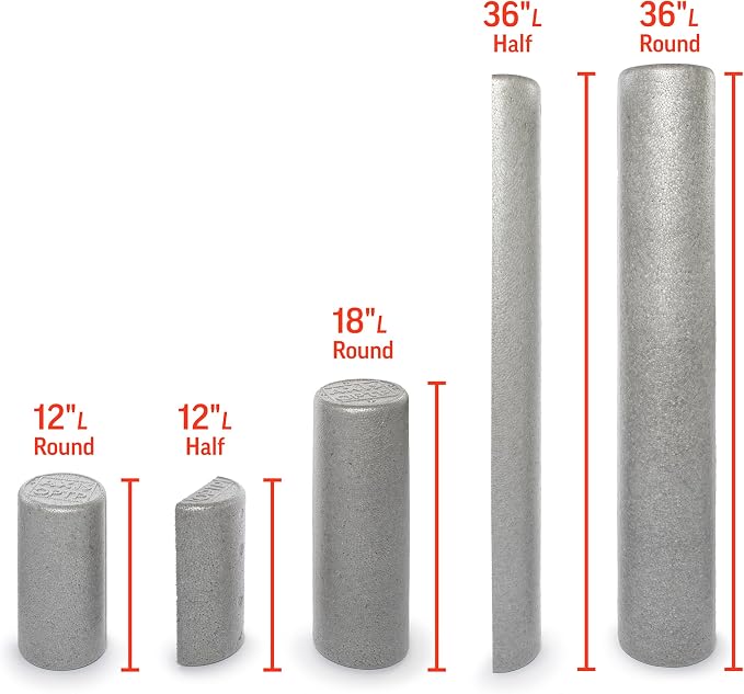 OPTP Silver AXIS Moderately Firm Foam Roller – Round, Silver, 12" x 6" | Moderate density for sports medicine, physical therapy, Pilates, yoga, trigger point myofascial release, Heat-molded EPP foam