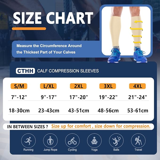 CTHH Calf Compression Sleeve for Men & Women Footless Compression Socks | 3 Pairs Graduated Compression Leg Sleeve Support for Shin Splints Pain Relief Running Flying Cycling Fitness Nurse