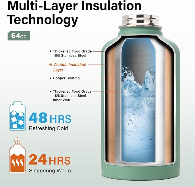 DYSANKY Insulated Water Bottle | Thickened Stainless Steel Vacuum Metal | Portable Sports Half Gallon Large Water Jug for Gym and Hiking with Straw, Carrier Bag, Handle Strap | BPA-Free 64 oz