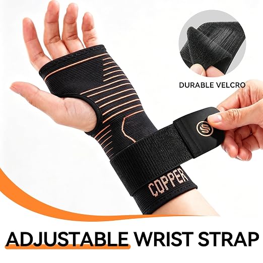 Copper Ultra-Light Wrist Compression Sleeve for Women and Men, 1 Pack | Carpal Tunnel Wrist Brace for Night Support & Work, Hand Brace for Tendonitis & Arthritis Relief, Fits Right or Left Hand