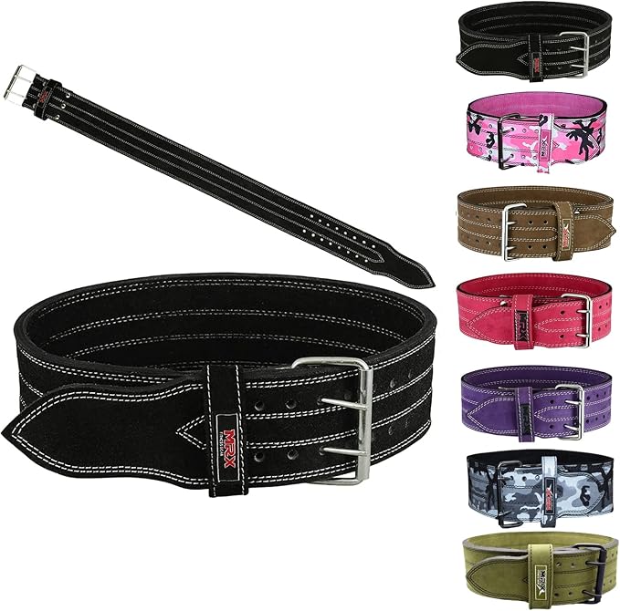 MRX Powerlifting Leather Belt 4" Wide 10mm Thickness Training Fitness Back Support Bodybuilding Belts with Steel 2 Prong Buckle