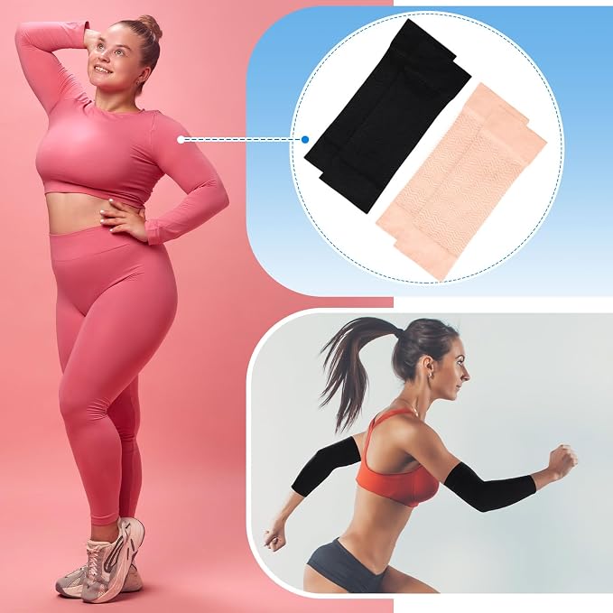 SATINIOR 8 Pairs Sun Protection Cooling Arm Sleeves Upper Compression Sleeve Plus Size Slimming Arm Shaper Wrap for Women