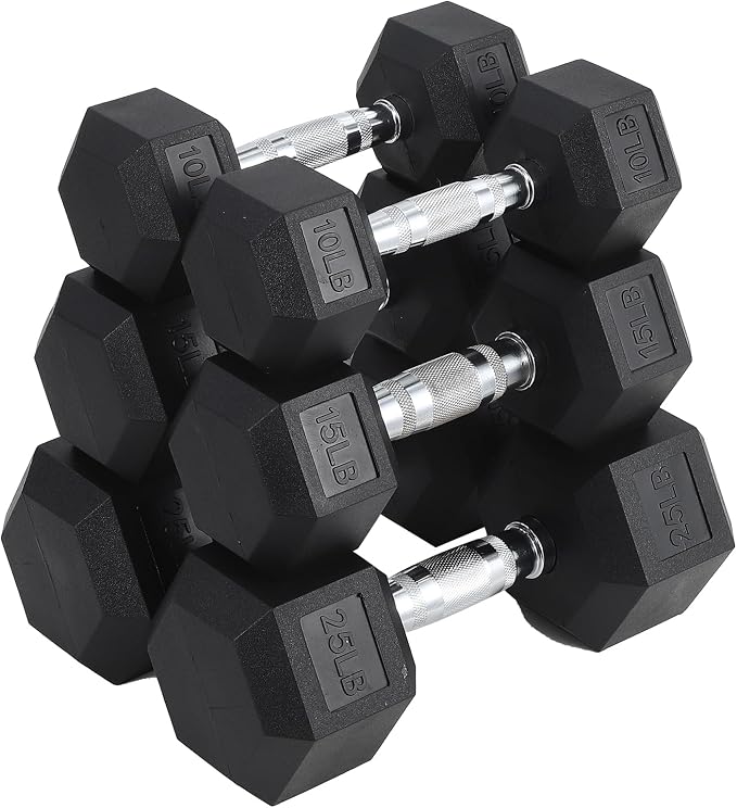 Hex Dumbbells Set for Home Gym – PVC/PEV Coated, Anti-Roll Design, Non-Slip Grip, Cast Iron Core – Versatile Strength Training Weights, 100LB Total (25LB×2+30LB×2)