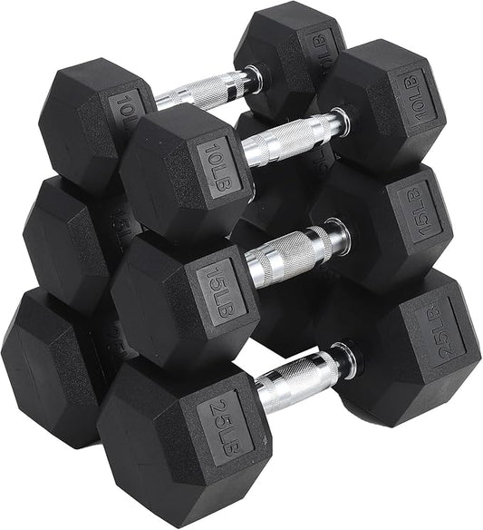 Hex Dumbbells Set for Home Gym – PVC/PEV Coated, Anti-Roll Design, Non-Slip Grip, Cast Iron Core – Versatile Strength Training Weights, 100LB Total (25LB×2+30LB×2)
