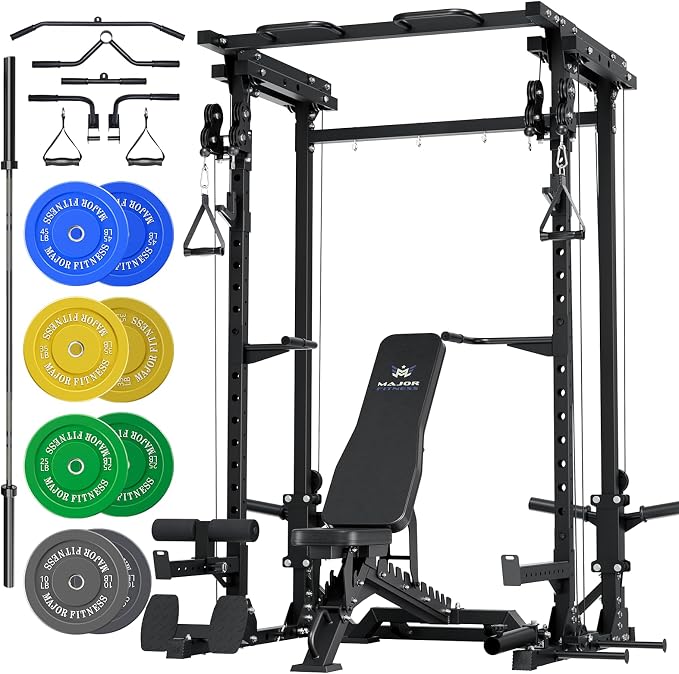 MAJOR FITNESS Drone3 Power Rack, 2500lbs Multi-Function Home Gym Squat Rack with Dual Pulley System, Pull-Up Bar & J-Hooks, Heavy-Duty Steel Frame for Maximum Stability & Strength Training