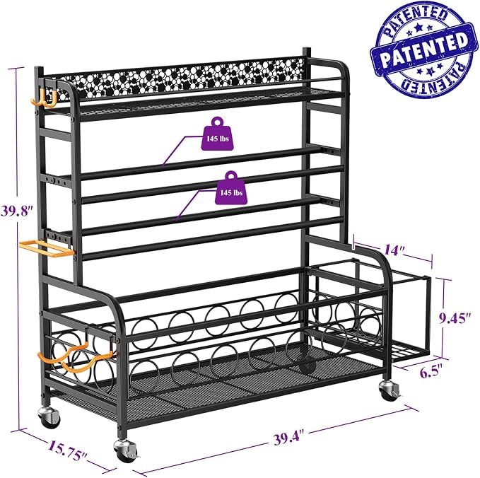 VOPEAK 3-Tier Dumbbell Rack with Wheels, Weight Rack for Home Gym Storage | Stores dumbbells, kettlebells & yoga mats. Lockable wheels for mobility. Sturdy steel frame, easy 15-min assembly
