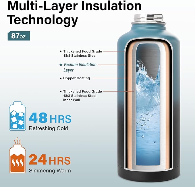 DYSANKY Insulated Water Bottle with Portable Carrier Bag for Outdoor 87 oz