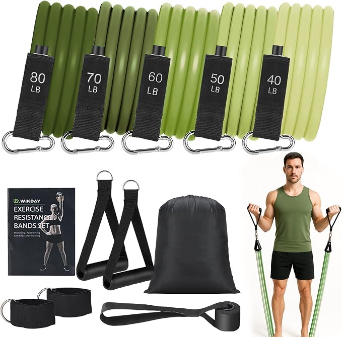 WIKDAY Exercise Resistance Bands with Handles for Working Out Workout Bands Set with Door Anchor for Physical Therapy, Yoga, Pilates
