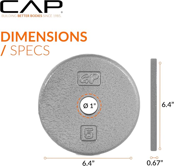 CAP Barbell Standard 1-Inch Cast Iron Weight Plates - Singles & Sets | 1.25-50 lbs | Multiple Options