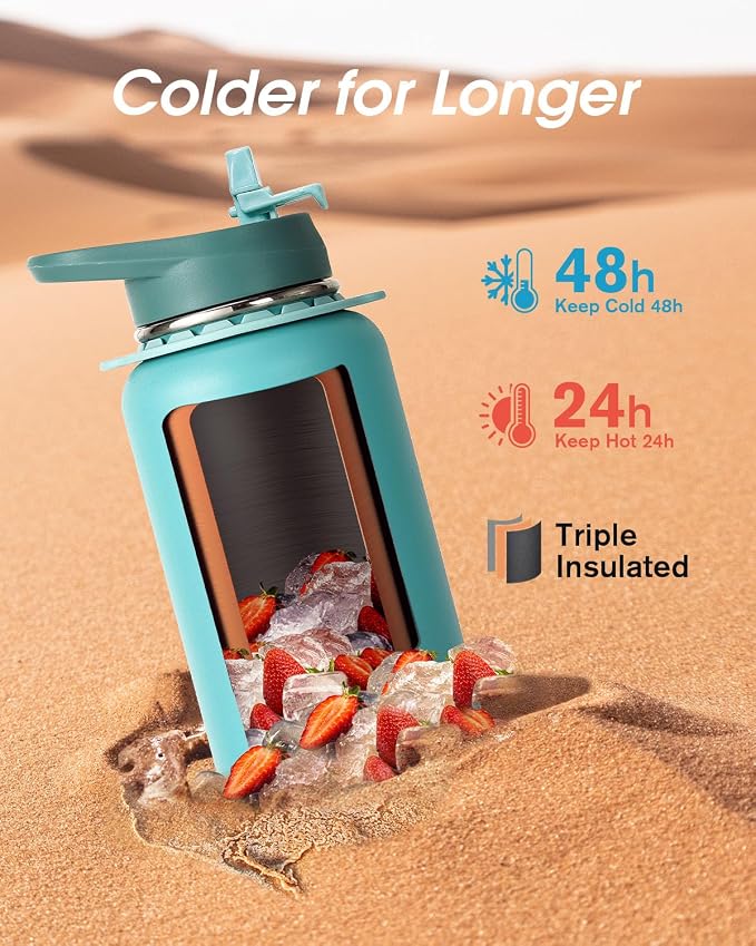 Coolflask 40 oz Water Bottle Insulated Stainless Steel with Strap | Metal Water Flask with Straw & Spout Lids, Triple-Wall, Cold 48+h, Dishwasher Safe, Leakproof, BPA-Free, for Gym & Hiking