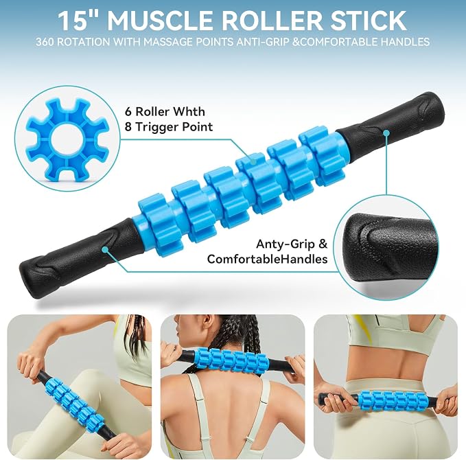 Krightlink 5 in1 Foam Roller Set High Density Foam Roller Muscle Recovery | Deep Tissue Muscle Massage Foam Roller for Exercise, Massage Roller, Massage Ball, Stretching Strap, for Whole Body Blue