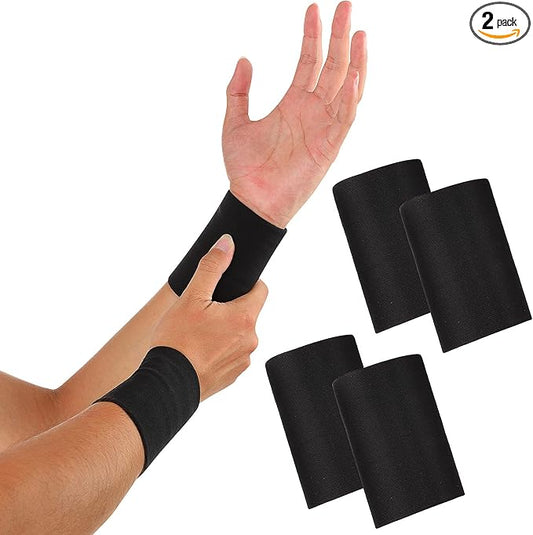 SATINIOR 2 Pairs Compression Wrist Sleeve Compression Wrist Brace Wrist Supports Wrist Wraps Elastic Wristbands for Men and Women Tennis, Tendonitis, Carpal Tunnel (Black, Large)