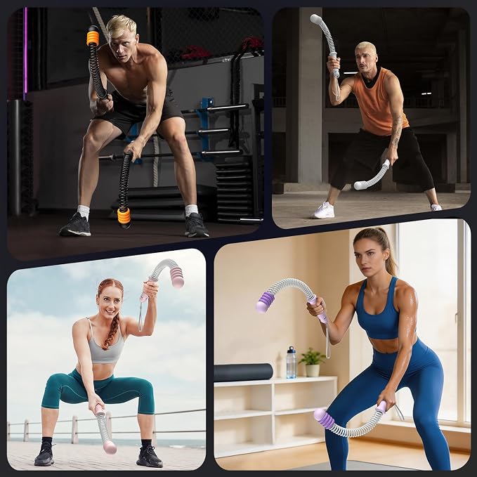 2 Pcs Weighted Cordless Battle Ropes, Portable Ropeless Exercise Rope with Non-Slip Handle, Low-Noise Adjustable Resistance for Home Gym, HIIT & Low-Impact Cardio Strength Training (Grey)