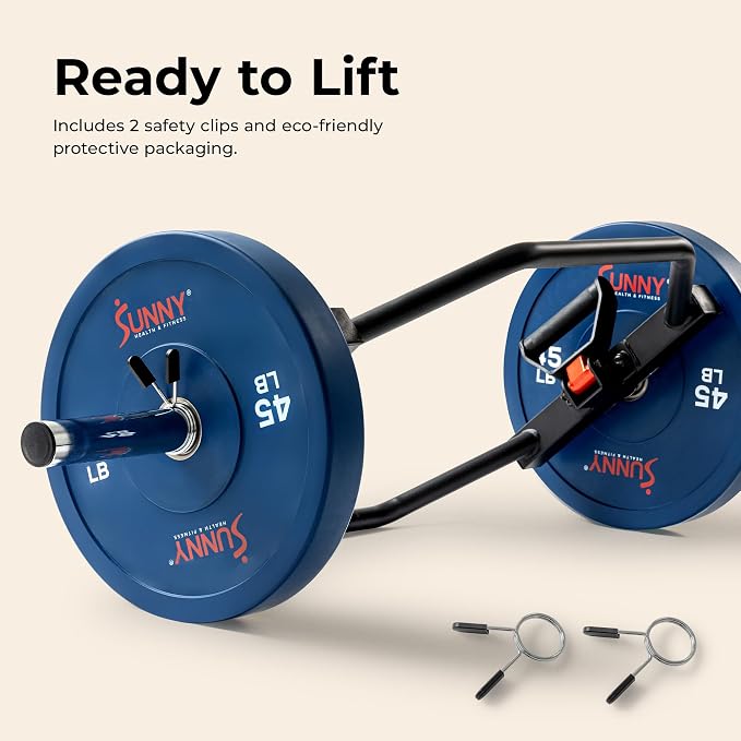 Sunny Health & Fitness Olympic Hex Trap Bar for Deadlifts, Home Gym Barbell | Fits 2" Olympic Plates, Diamond Knurled Grips, Deadlift Squat Shrug Farm Walk, Targets Legs Glutes Back Core & Grip