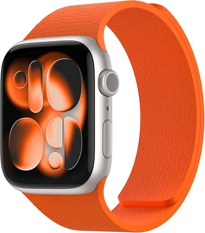 Magnetic Silicone Band Compatible with Apple Watch Band 42mm 41mm 40mm 38mm Series 11 10 9 8 7 6 5 4 3 & SE 3/2/1 Strong Magnetic Clasp, Waterproof & Adjustable (Orange)