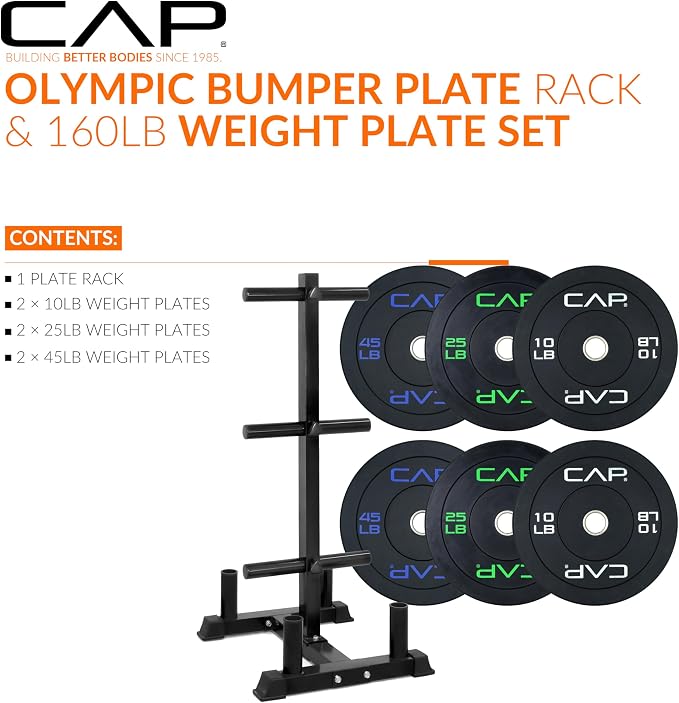 CAP 2-inch Olympic Bumper Plate Weight Set | 100-370 lbs | Multiple Colors | Storage Rack Optional