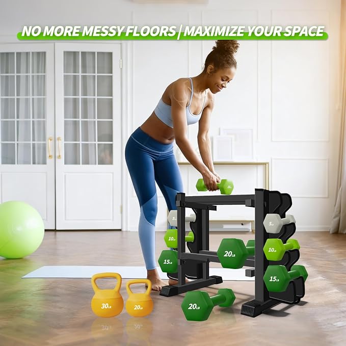Heavy Duty Dumbbell Rack, 2-Side Extension Holder for Home Gym Storage Rack | Adjustable Width, Large Weight Capacity, Sturdy Steel Stand Only, for Dumbbells & Kettlebells Home Gym Storage Rack