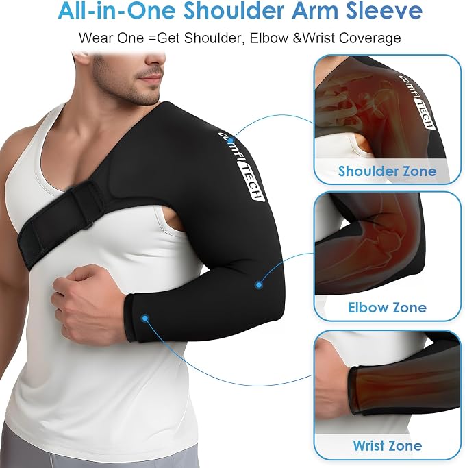 ComfiTECH Shoulder Arm Ice Pack Wrap for Pitchers, Flexible Ice Sleeve, L | Flexible Shoulder Ice Brace for Arm & Elbow, Cold Gel Application for Volleyball Player, Athlete & Throwing Recovery
