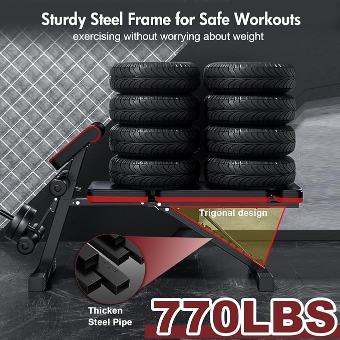 ALSO GO Adjustable Weight Bench, Workout Benches with Leg Extension, Foldable Incline Decline Bench Press, Roman Chair, Full Body Strength Training Equipment for Home Gym