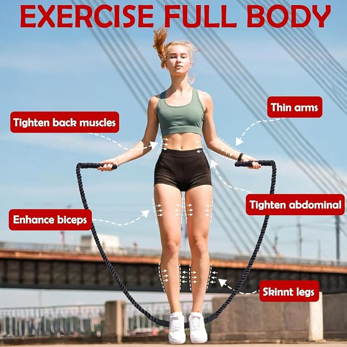 Weighted Jump Rope for Men Women, 1.5lb 2.8lb Jumping Ropes for Fitness | Adult Skipping Rope for Home Gym Exercise, Improve Strength and Building Muscle Workout Equipment
