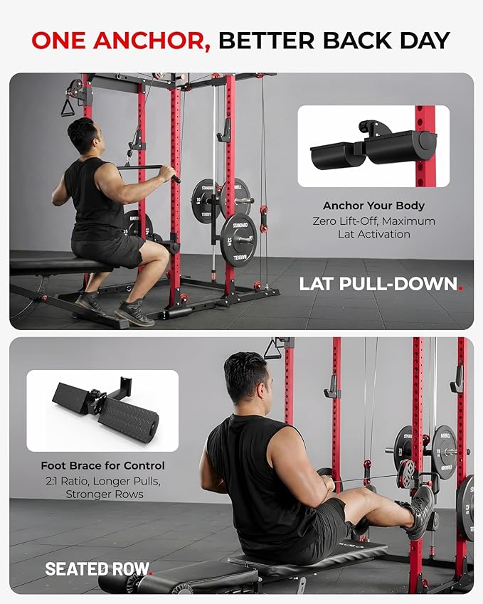 Mikolo K6 2.0 Power Cage, Power Rack with Cable Crossover System, 2000LBS Squat Rack with LAT Pull Down System, Functional Trainer with Aluminum Pulley System for Home Gym