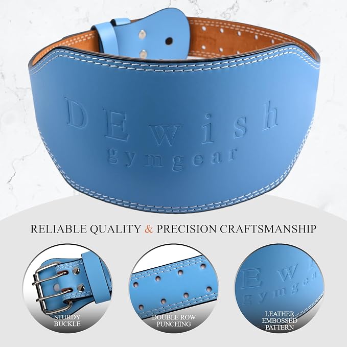 Leather Gym Fitness Belt, 4" & 6" Padded Lumbar Back Support, 10 Adjustable Holes for Weightlifting Powerlifting Bodybuilding Deadlift Squat Workout Strength Training