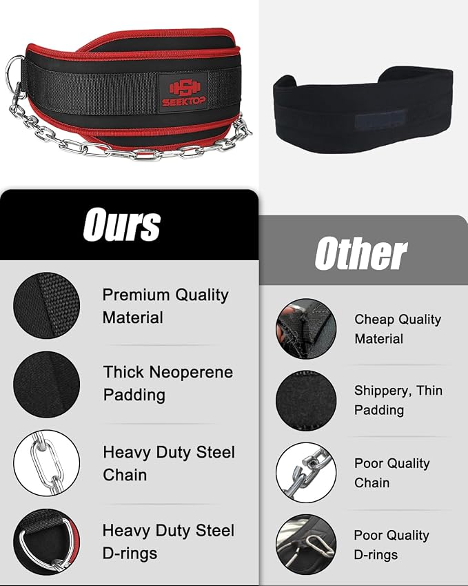 Seektop Dip Belt With Chain for Weightlifting - Neoprene Waist Belt for GYM Workout, Pull Ups, Crossfit, Weight Lifting, Squat, Training, Fitness - for Men & Women