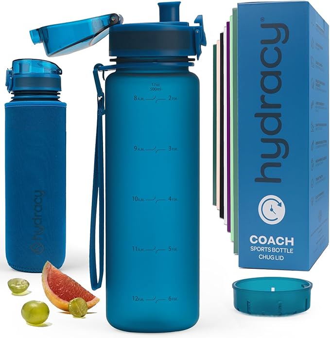 Hydracy Motivational Water Bottle with Time Marker & Fruit Infuser 17 oz | BPA-Free Tritan, Leakproof Flip-Top Lid,No-Sweat Sleeve,Carry Strap,Daily Intake Tracking for Gym,Sports,Outdoors