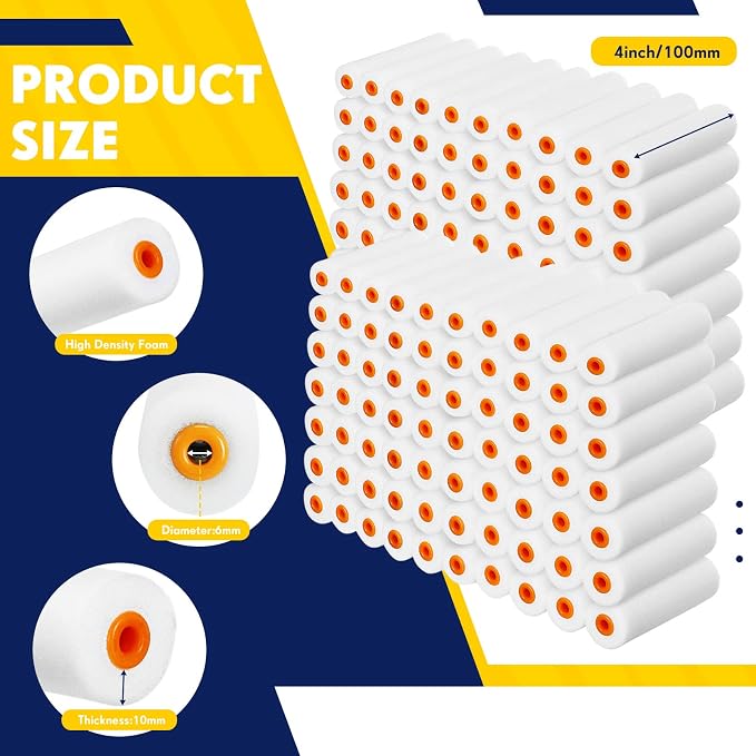 Leumoi 160 Pcs 4 Inch Foam Mini Paint Roller Covers Foam Paint Roller Small High Density Foam Paint Roller Refills Bulk Brings Smooth Finishes Flat Surfaces for Painting Walls Cupboards Doors
