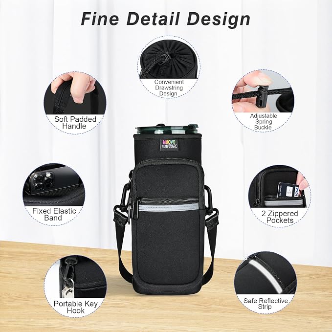 Nuovoware Magnetic Gym Bag, 25oz/32oz, Black+White | Adjustable Shoulder Strap, Magnets Magnetic Gym Bag, Bottle Pouch Sling, 2 Pocket, Neoprene Organizer Sleeve