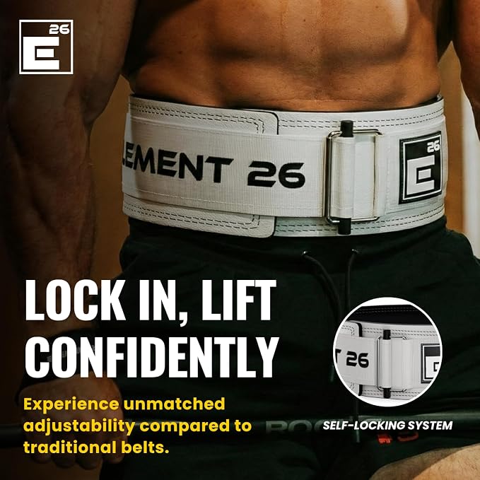 Element 26 Hybrid Leather Weight Lifting Belt | 4” Real Leather Back Support for Gym, Powerlifting, Body Building, Men, Women, Deadlift, Squat, Self Locking, Competition