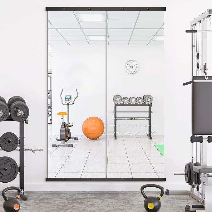 Home Gym Mirror for Wall, 70x24x2PCS Frameless Full Length Mirror, Black | HD Shatterproof Glass, Easy Wall Mount, Large Body Mirrors for Home Gym, Workout, Bedroom, Garage