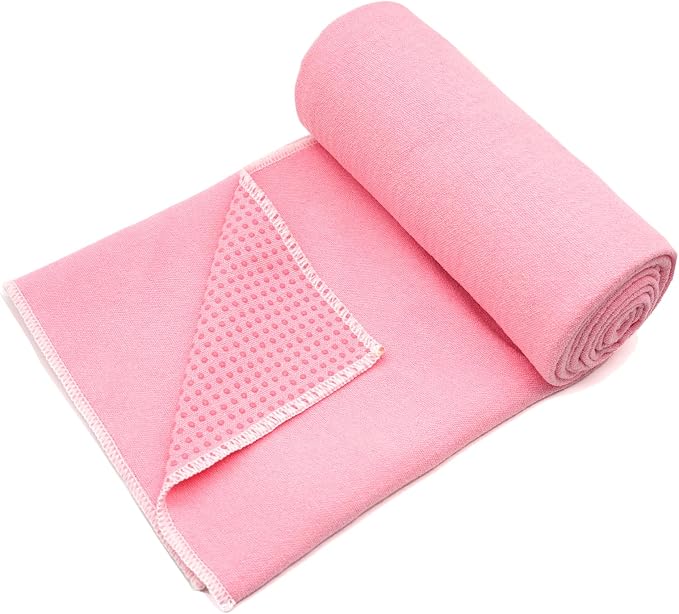 Eunzel Hot Yoga Towel - Microfiber Non Slip Yoga Mat Towel with Grip Dot Sweat Absorbent Towel for Hot Yoga, Pilates and Fitness 72" x 24", Pink/White