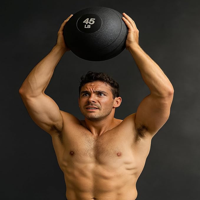 York Barbell 25LB Rubber Slam-Ball – Dead Weight with Textured Surface – Minimal Bounce Absorbs Impact – Pilates Yoga Strength Training Physical Therapy Cardio Exercises for Full Body Workout - Black