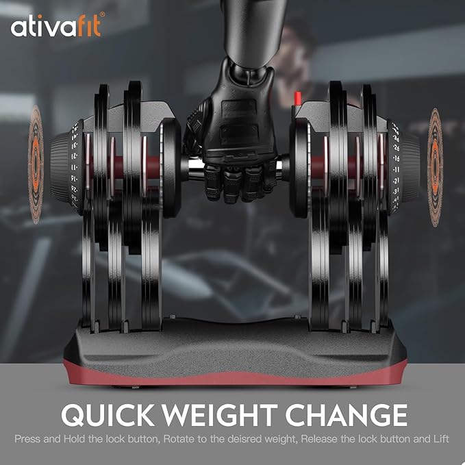 ATIVAFIT Adjustable Dumbbells Set, 5–88LB Quick Adjust Free Weights with Double Safety Lock & Anti-Slip Steel Handle, Space Saving Home Gym Equipment for Full Body Strength Training