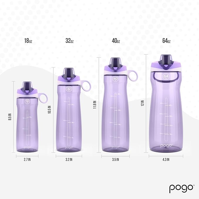 Pogo 18oz Plastic Water Bottle with Chug Lid and Carry Loop, Lilac | Leakproof water bottle with chug lid and carry handle. BPA-free, great for travel, school, outdoors, and gym.