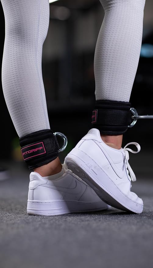 Fitgriff® Ankle Straps V3 for Cable Machine (2 Pieces) - Gym Workout Equipment - Leg Pulley Attachment, Kickback Straps