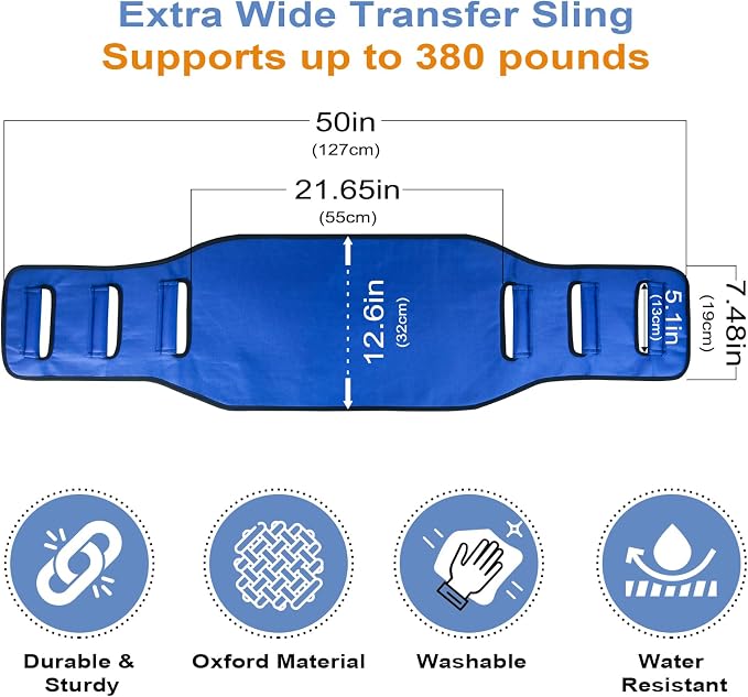 Transfer Belt Transfer Sling Padded Gait Belts with Seniors Patient Lift | Heavy Duty Gait Belt,Mobility Standing and Lifting Aid for Disabled,Elderly,Injured-Safely Move from Bed and Wheelchair(Blue)