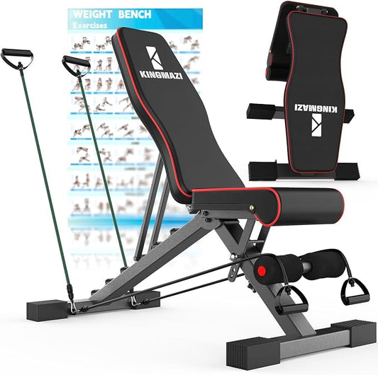 Adjustable Weight Bench, Exercise Workout Bench for Full Body Workout- Multi-Purpose Foldable Bench, Folding Dumbbells Bench with Resistance Band Set